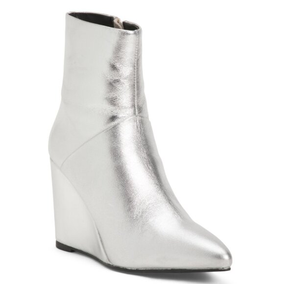 SEYCHELLES Silver Leather Only Girl Wedge Booties - Picture 1 of 2
